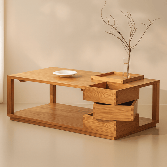 Contemporary Solid Pine Wood Rectangular Coffee Table For Living Room