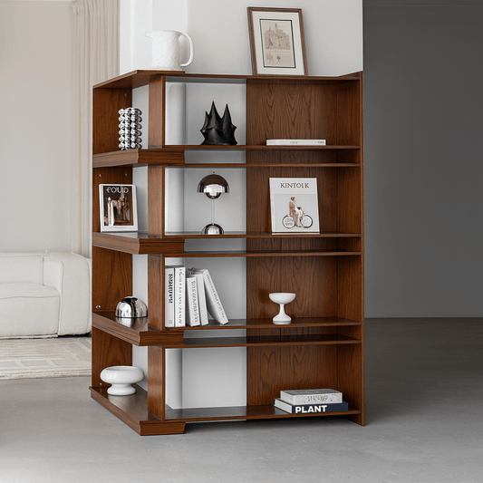 Farmhouse Open Shelf Bookcase With Asymmetric Design