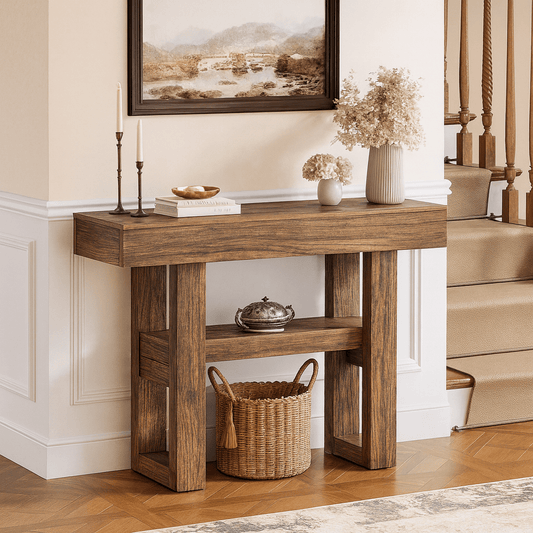 Farmhouse Rustic Solid Wood Console Table For Living Room