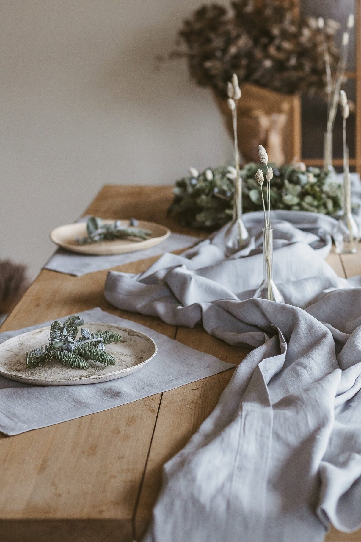 Set of Linen Tablecloth and 4 Napkins,Linen Table Set,Natural Linen Tablecloth