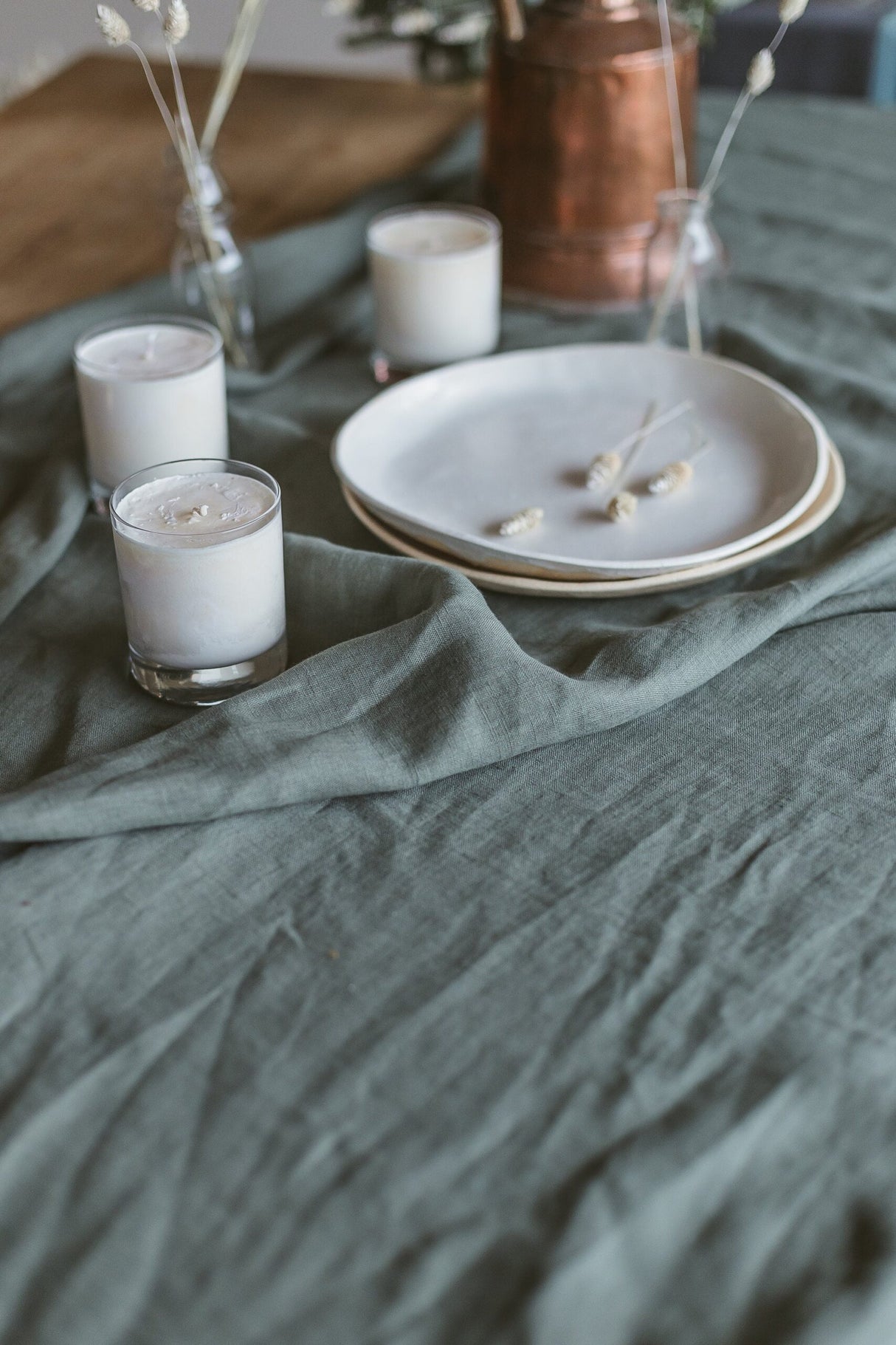 Set of Linen Tablecloth and 4 Napkins, Handmade Linens Table Set