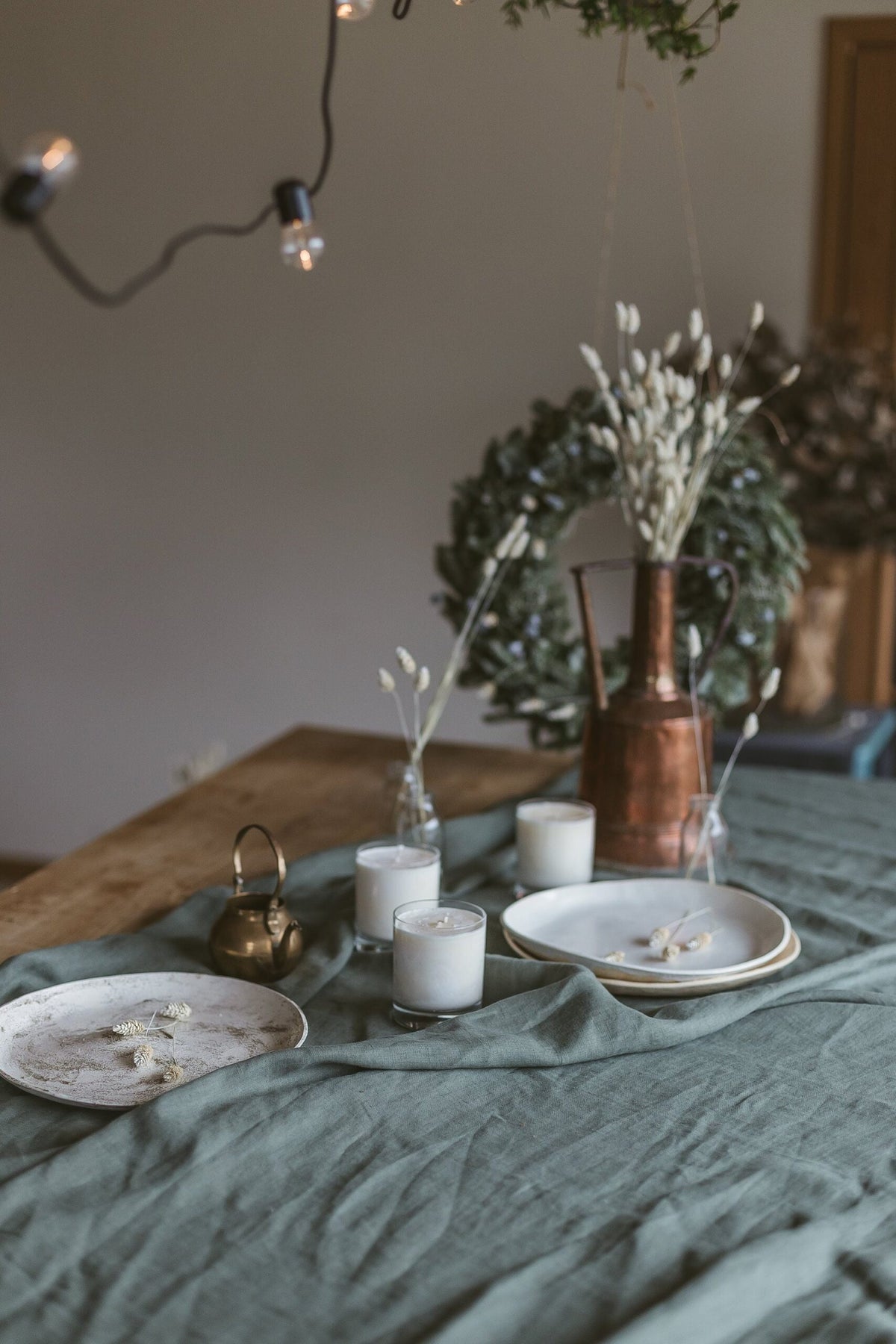 Set of Linen Tablecloth and 4 Napkins, Handmade Linens Table Set