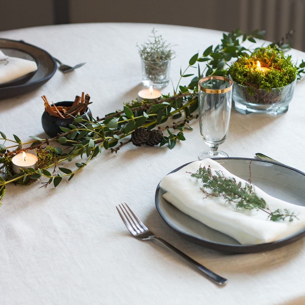 White Round Linen Tablecloth,Christmas Linen Table Cloth