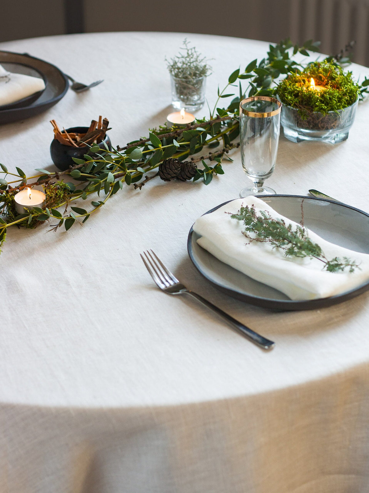 White Round Linen Tablecloth,Christmas Linen Table Cloth