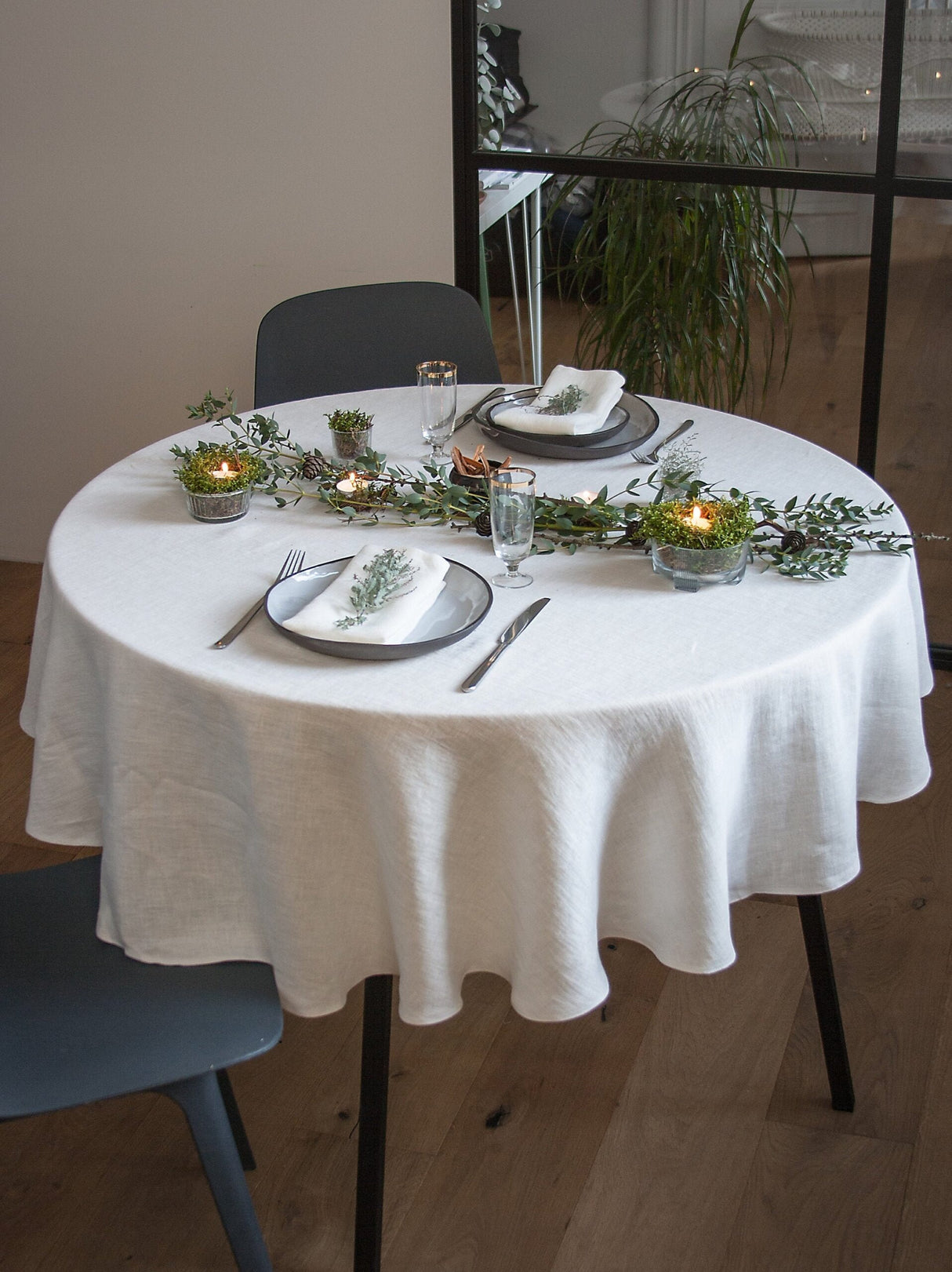 White Round Linen Tablecloth,Christmas Linen Table Cloth