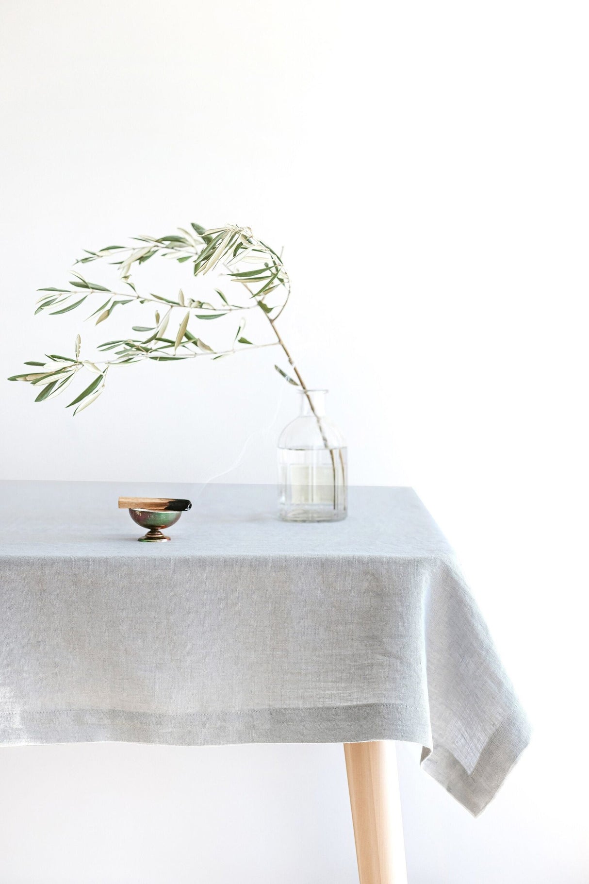 Cloud Grey Linen Tablecloth, Soft Linen Tablecloth, Linen Handmade Table Cloth