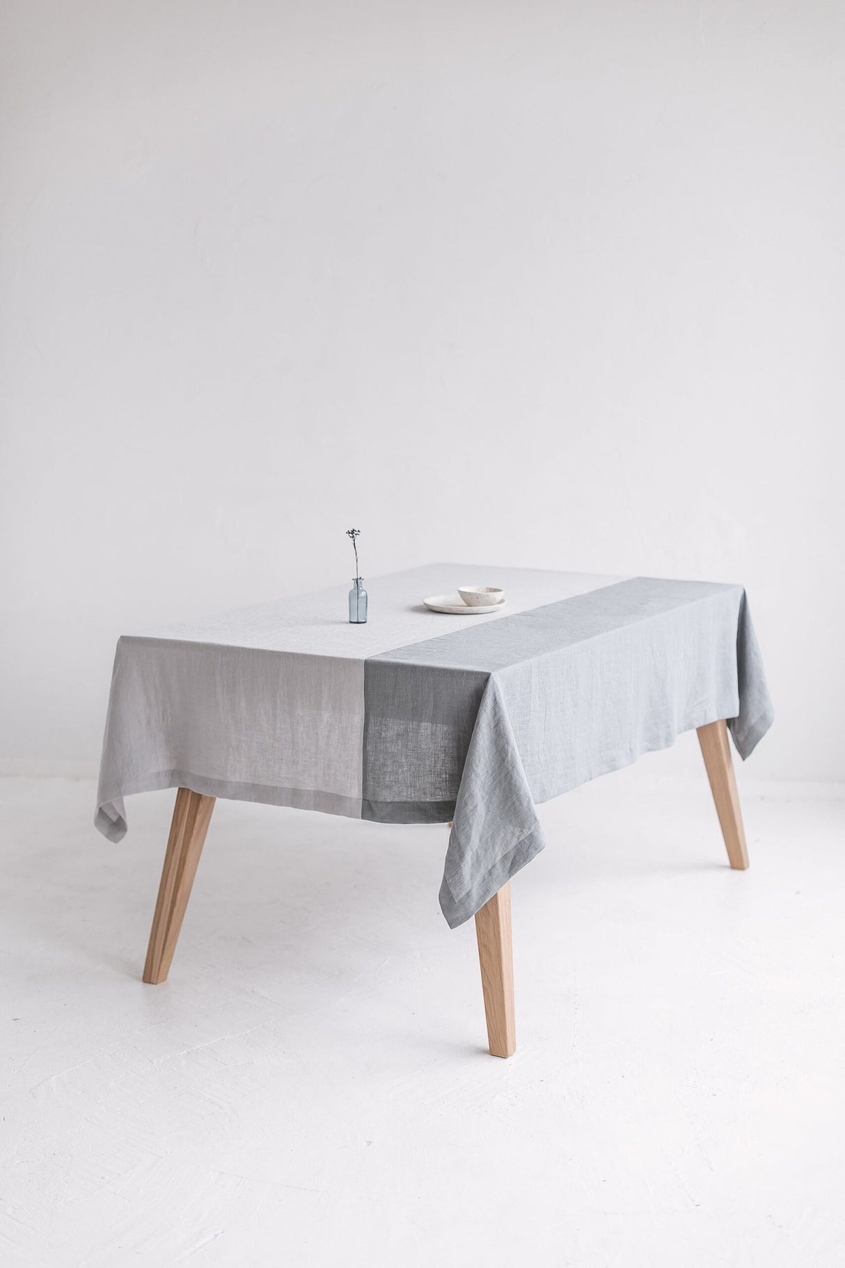 Color Block Amber Linen Tablecloth, Off White Soft Linen Tablecloth