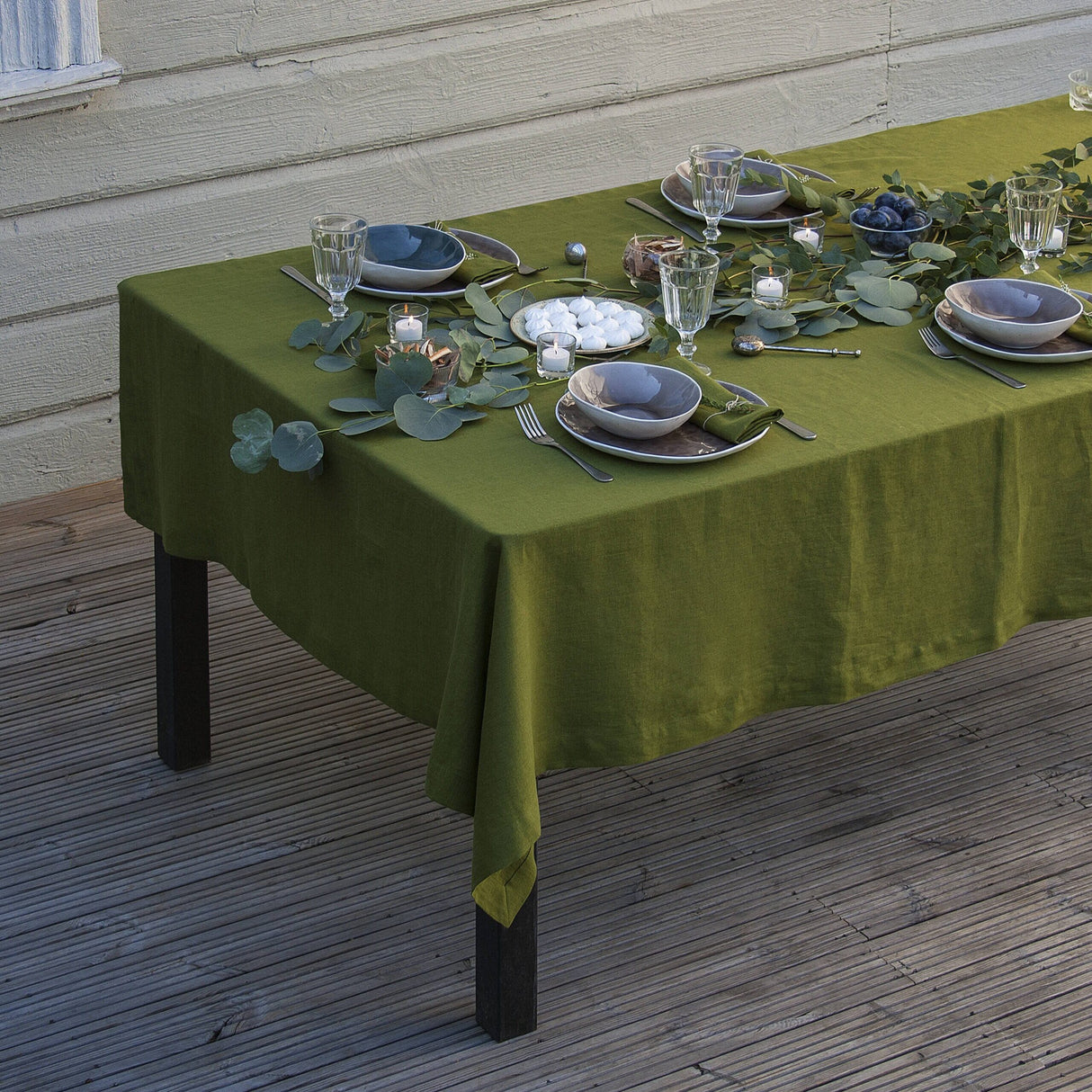 Moss Green Linen Tablecloth, Natural and Sustainable linen table cloth