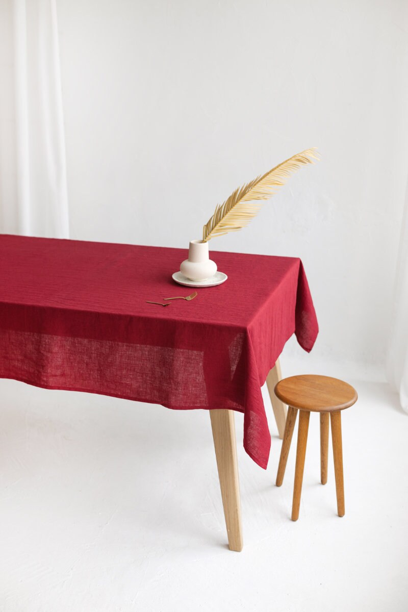 Red Linen Tablecloth, Soft Linen Christmas Tablecloth, Linen Handmade Table Cloth