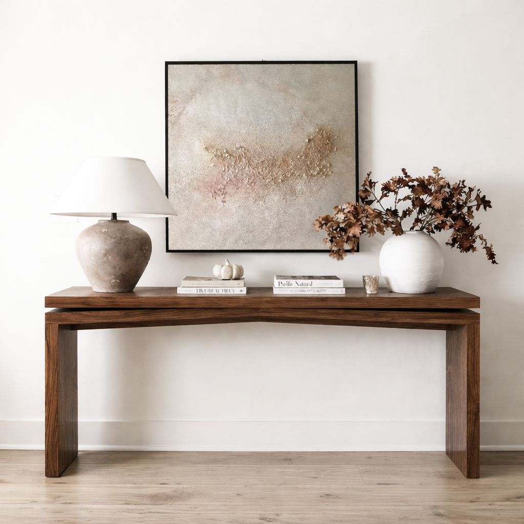 Modern Natural Wood Console Table With Clean Rectangular Top And Frame Base For Living Room