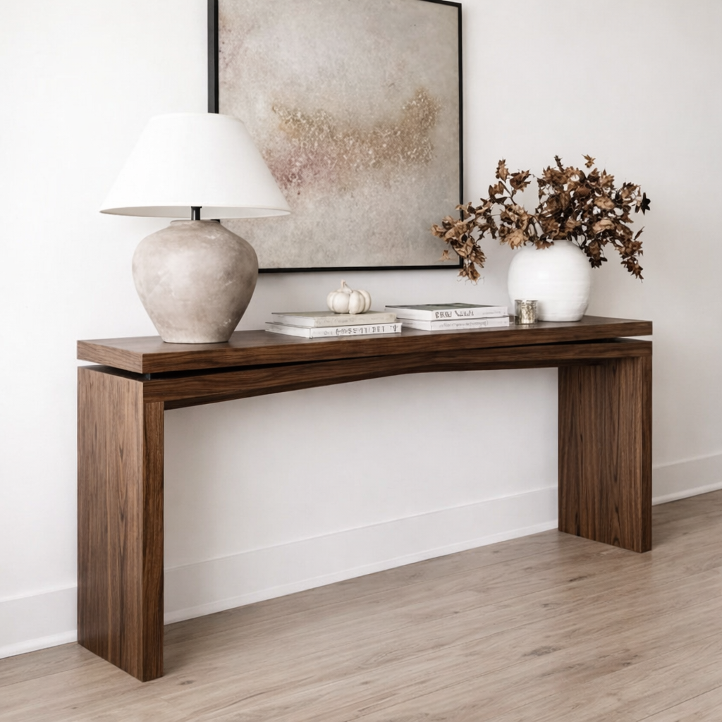 Modern Natural Wood Console Table With Clean Rectangular Top And Frame Base For Living Room
