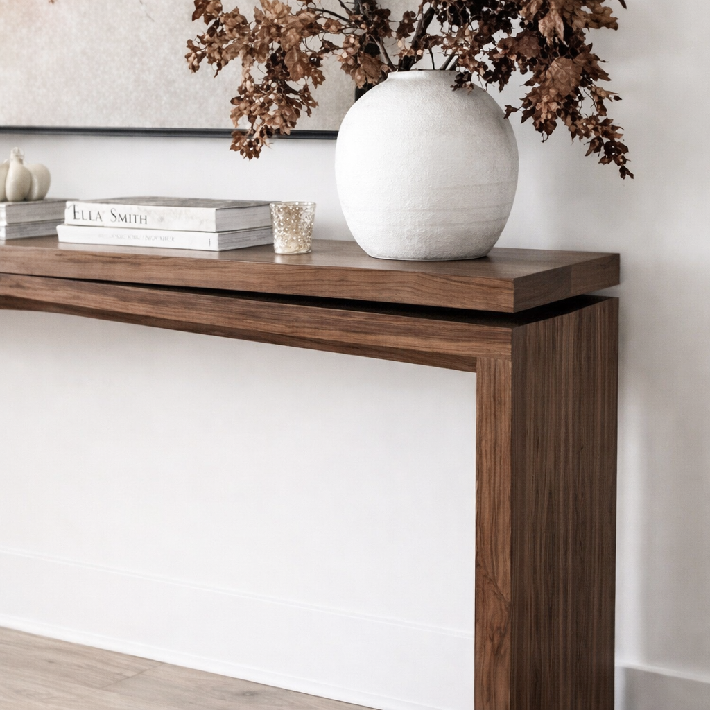 Modern Natural Wood Console Table With Clean Rectangular Top And Frame Base For Living Room