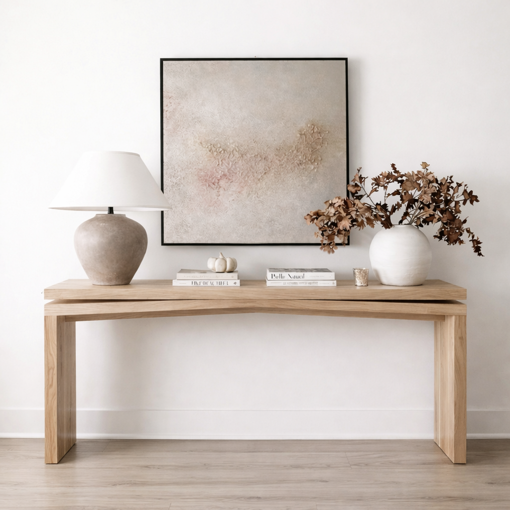 Modern Natural Wood Console Table With Clean Rectangular Top And Frame Base For Living Room