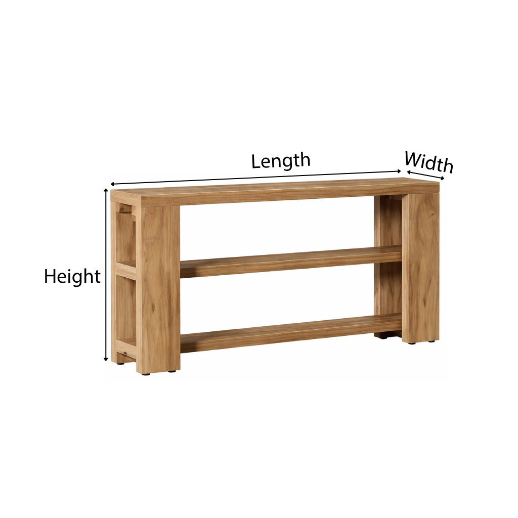 Modern Natural Wood Console Table With Open Shelves And Thick Frame For Living Room