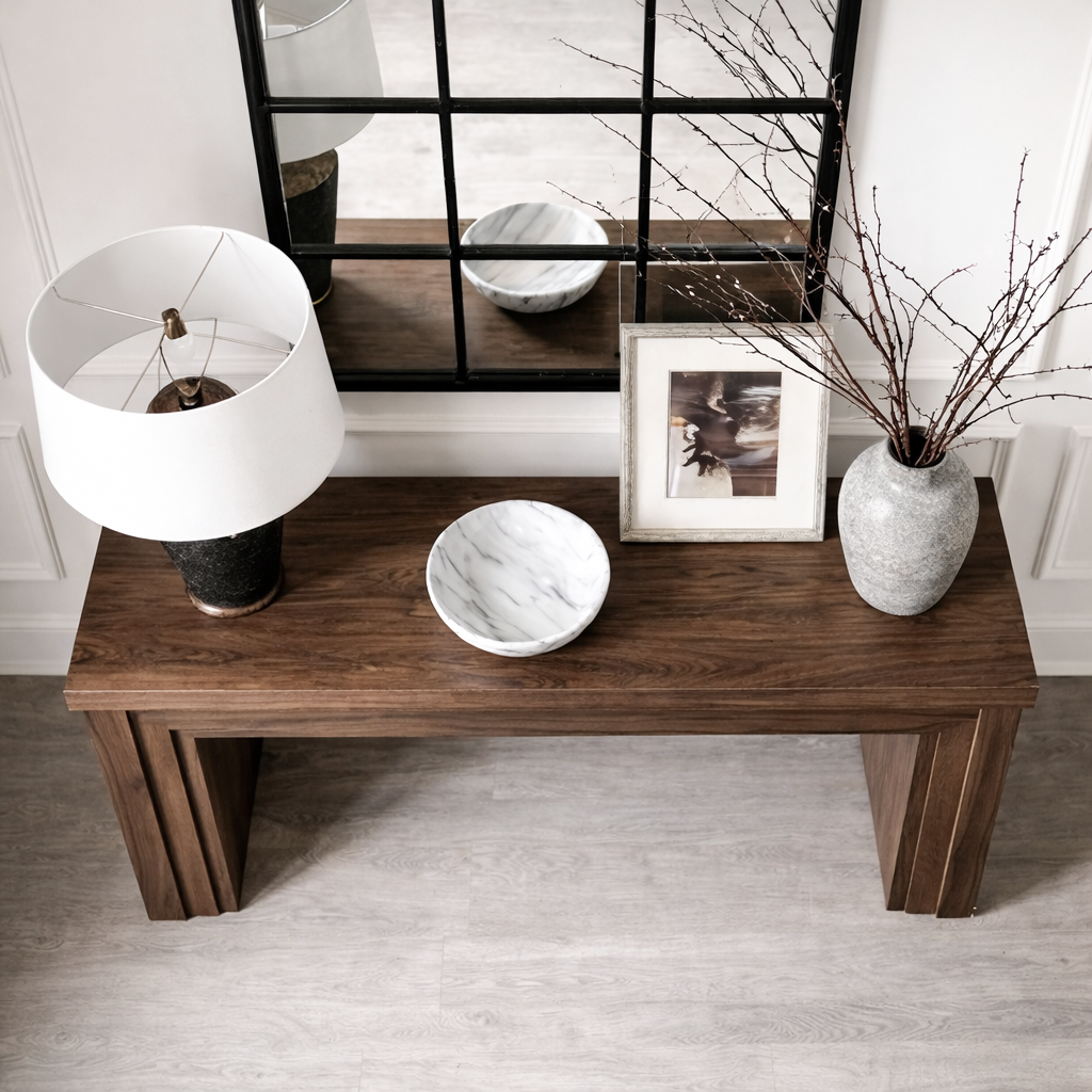 Modern Natural Wood Console Table With Rectangular Top And Layered Frame Base For Living Room