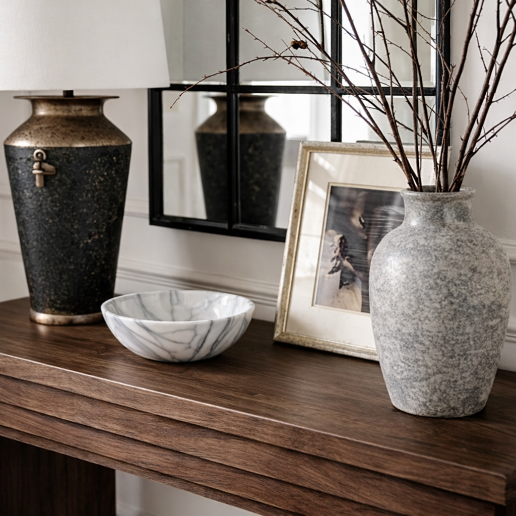 Modern Natural Wood Console Table With Rectangular Top And Layered Frame Base For Living Room