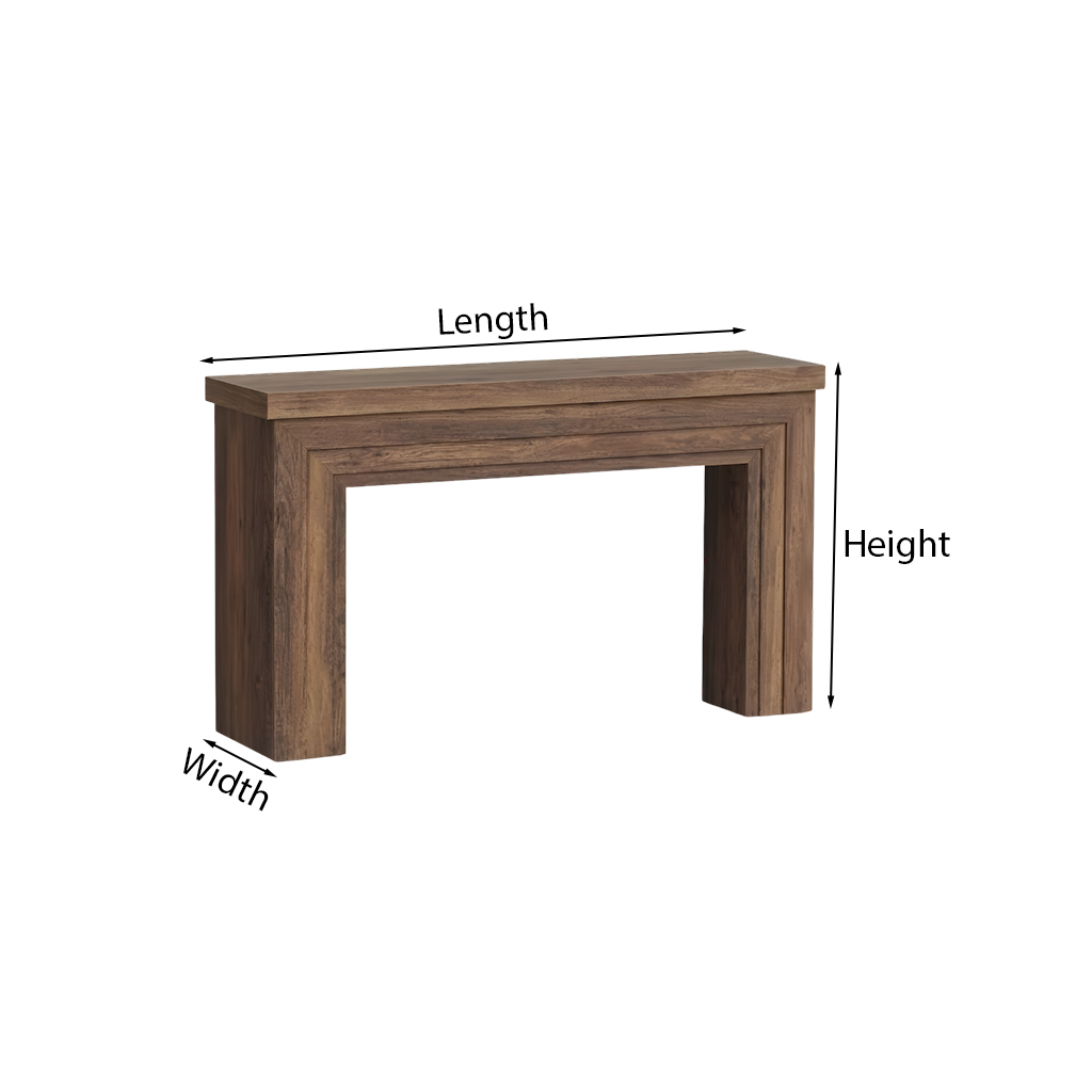 Modern Natural Wood Console Table With Rectangular Top And Layered Frame Base For Living Room