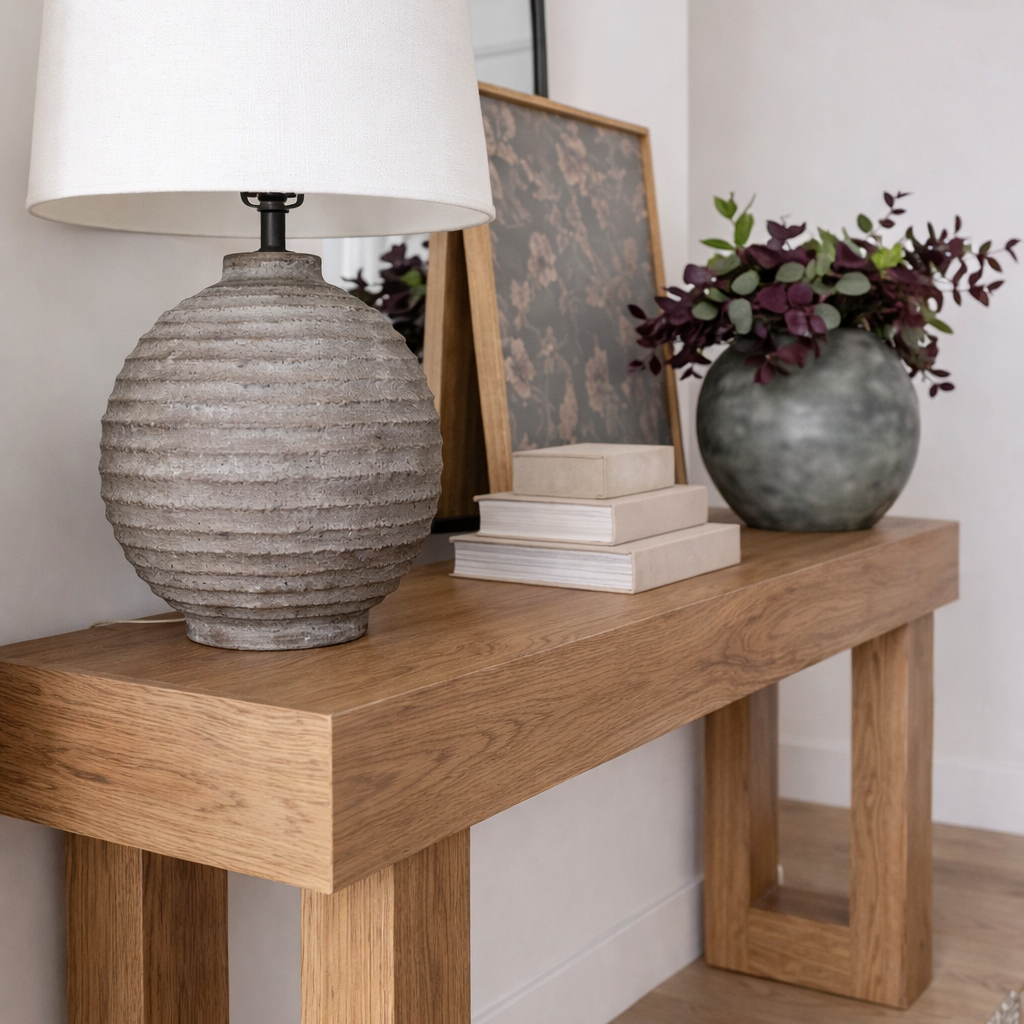 Modern Natural Wood Console Table With Thick Top And Block Legs For Living Room