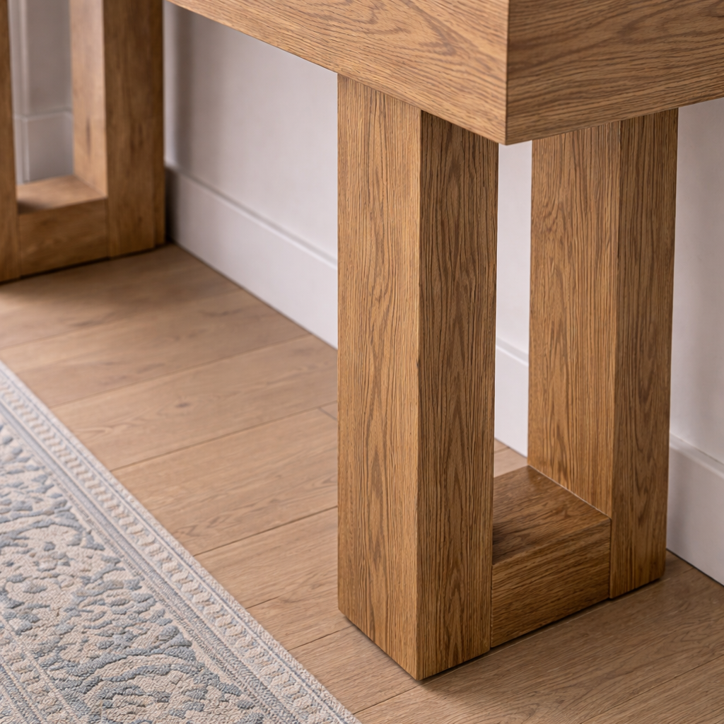 Modern Natural Wood Console Table With Thick Top And Block Legs For Living Room