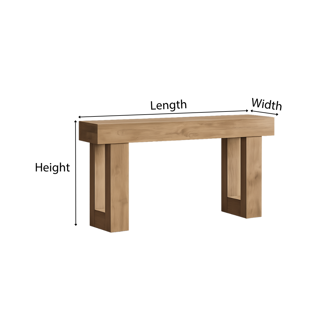 Modern Natural Wood Console Table With Thick Top And Block Legs For Living Room