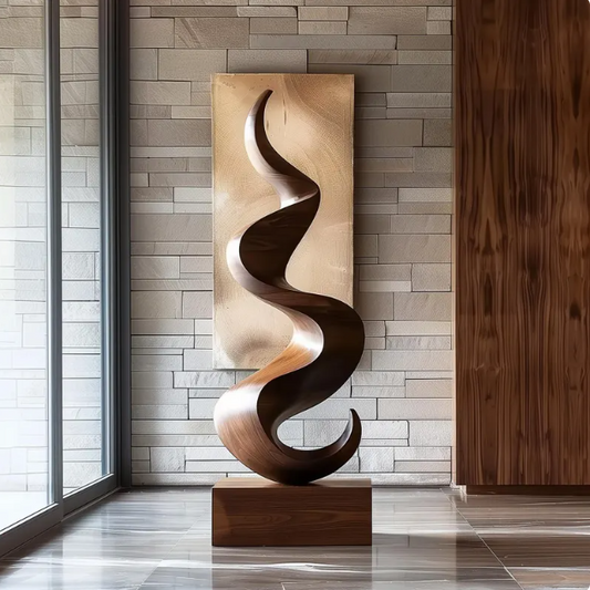 Tall Wooden Serpentine Flow Sculpture – Hand-Carved Double-Curve Design | Modern Organic Art for Home Décor