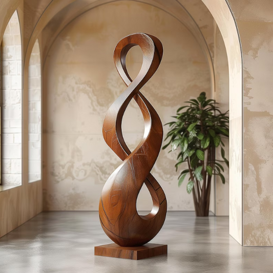 Infinity Wooden Sculpture – Handmade Abstract Modern Art with Double Loop Design | Solid Wood Organic Carved Home & Garden Decor