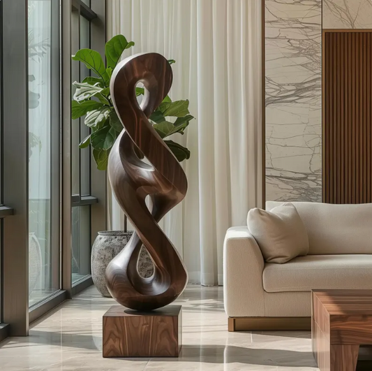 Large Wooden Infinity Sculpture – Hand-Carved Solid Wood Abstract Art with Smooth Twisting Design for Modern Home or Office Decor