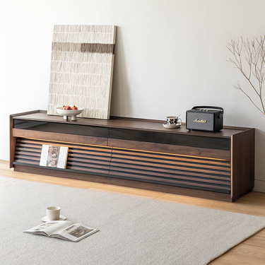 Modern Wooden TV Stand With Slatted Front For Living Room