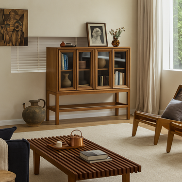 Modern Teak Solid Wood Display Cabinet For Living Room