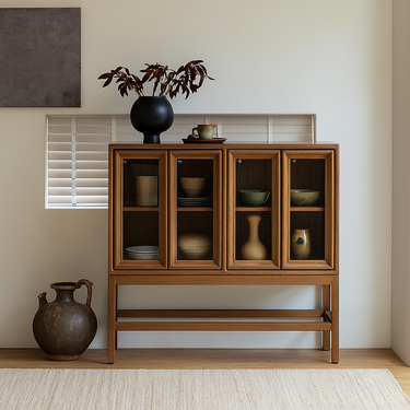 Modern Teak Solid Wood Display Cabinet For Living Room