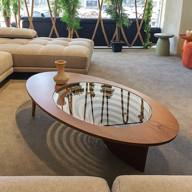 Artistic Solid Wood Oval Coffee Table For Living Room