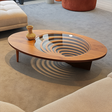 Artistic Solid Wood Oval Coffee Table For Living Room