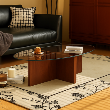 Mid-Century Modern Oval Glass Coffee Table For Living Room