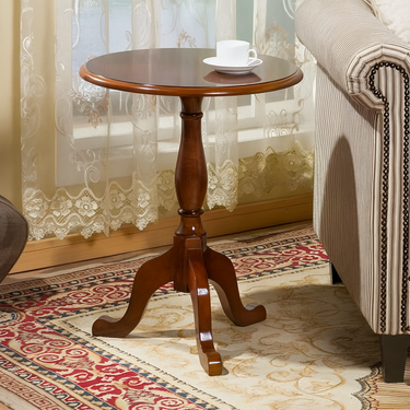 French Country Solid Wood Round Side Table For Living Room