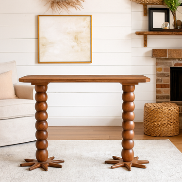Mid-Century Teak Solid Wood Console Table For Living Room