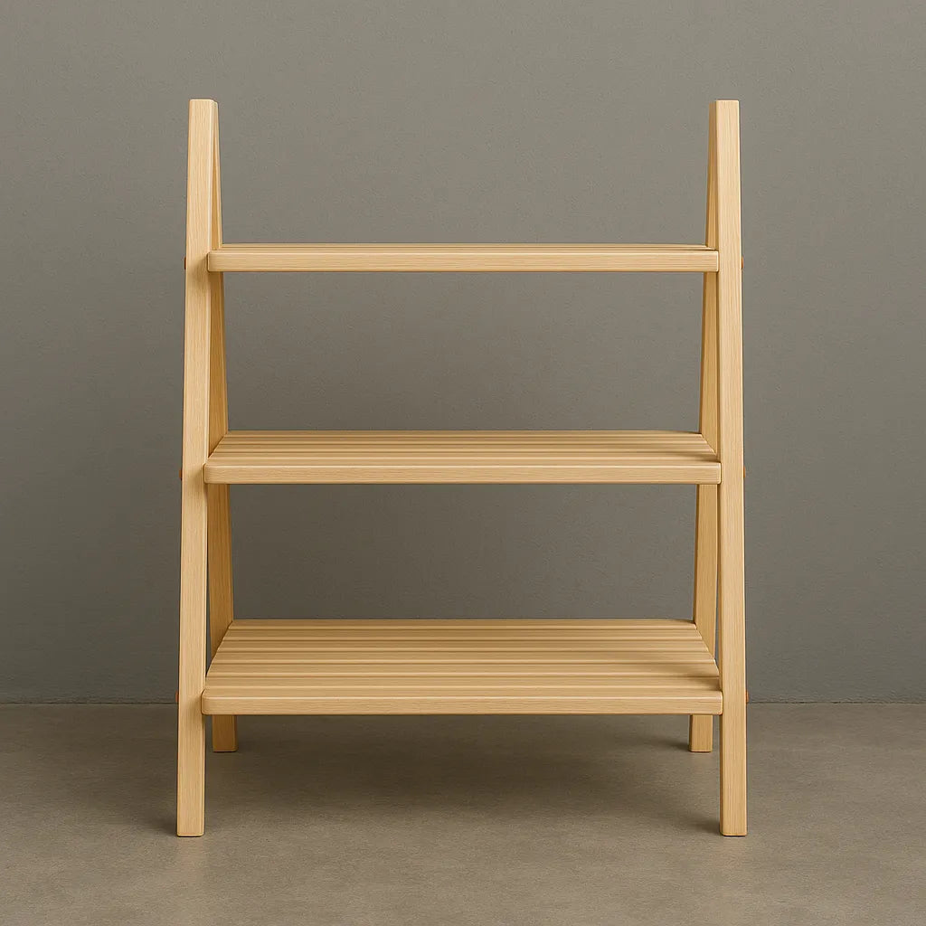 Compact Wooden Shoe Rack With Open Slatted Shelves In Natural Finish
