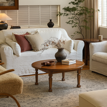 French Country Solid Wood Round Coffee Table For Living Room