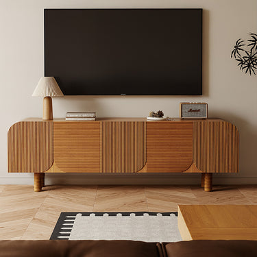 Mid-Century Solid Wood High Foot Fluted TV Cabinet