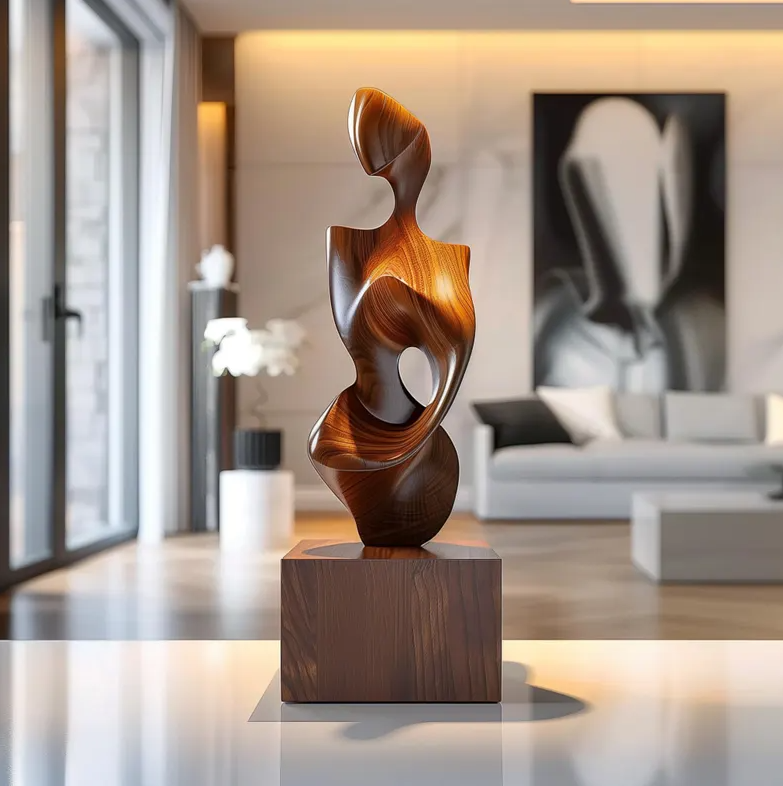 Abstract Wooden Female Sculpture – Handmade Modern Goddess Statue with Elegant Curves | Solid Wood Artistic Home Decor