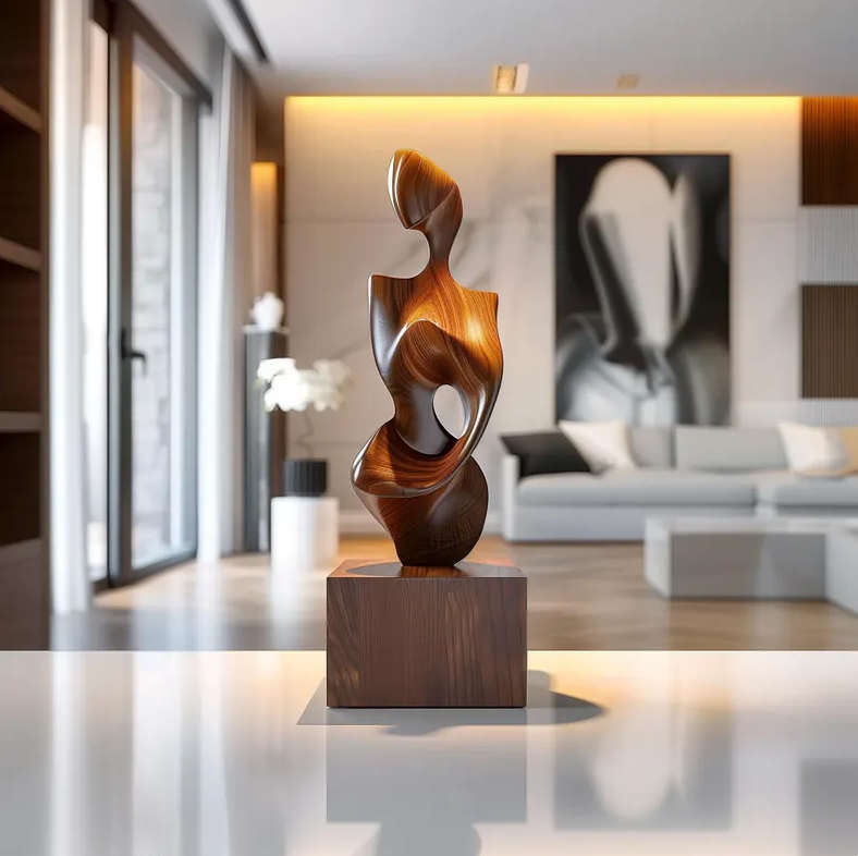 Abstract Wooden Female Sculpture – Handmade Modern Goddess Statue with Elegant Curves | Solid Wood Artistic Home Decor