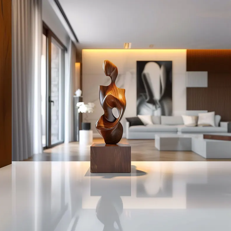 Abstract Wooden Female Sculpture – Handmade Modern Goddess Statue with Elegant Curves | Solid Wood Artistic Home Decor