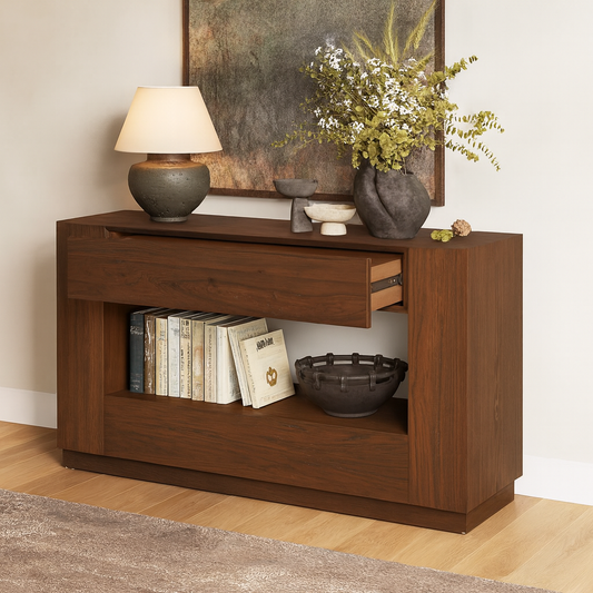 Farmhouse Rustic Solid Pine Wood Console Table With Drawer For Living Room