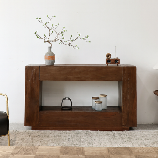 Farmhouse Rustic Solid Pine Wood Console Table With Drawer For Living Room