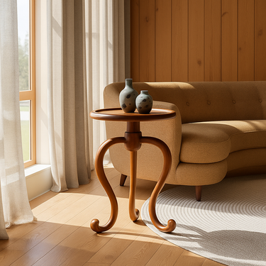 Vintage Teak Solid Wood Curved Side Table For Living Room