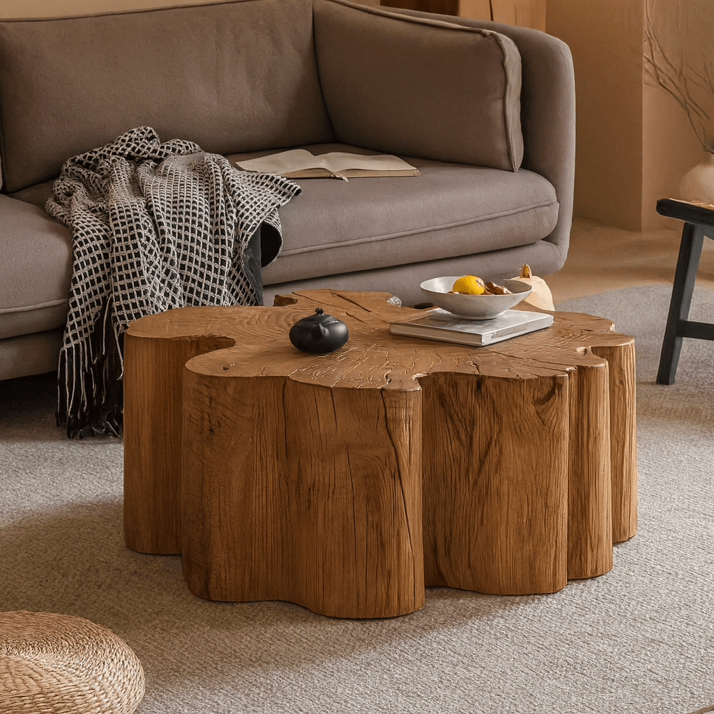 Artistic Irregular Solid Wood Coffee Table For Living Room