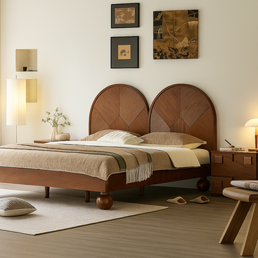 Mid-Century Solid Wood Arched Bed Frame For Bedroom