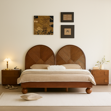 Mid-Century Solid Wood Arched Bed Frame For Bedroom
