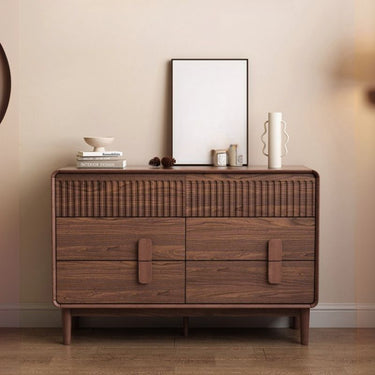 Mid-Century Walnut Dresser With Fluted Drawers For Bedroom