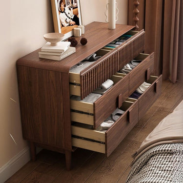 Mid-Century Walnut Dresser With Fluted Drawers For Bedroom
