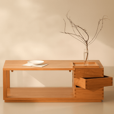 Contemporary Pine Wood Rectangular Coffee Table For Living Room